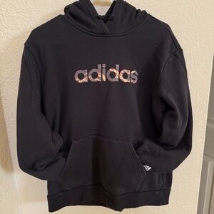 Adidas Hoodie Black Leopard Logo Fleece Pullover Women’s Large